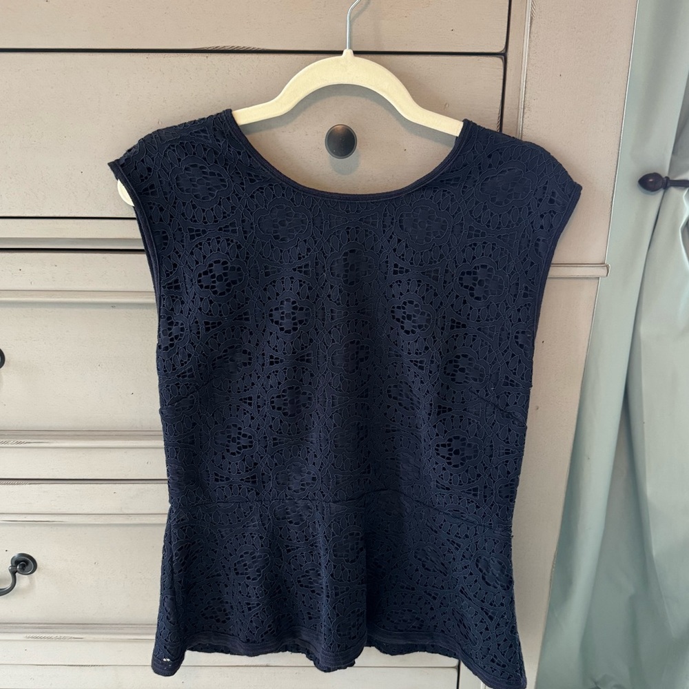 Navy Lined Lace Peplum Sleeveless Ann Taylor M Top